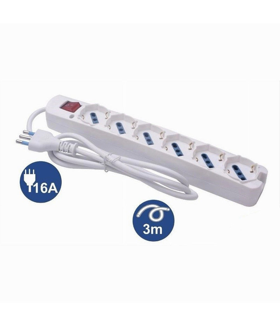 Multipresa 6 Uscite Universali Spina 16a Cavo 3mt Bianco Con Interruttore 80191n         
