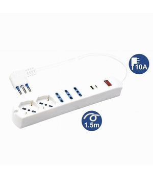 Multipresa 7 In 1 Usb A + C + 3 Prese Per Bipasso + 2 Schuko/eu Cavo 1,5mt 80080         