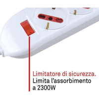 Multipresa bianca da 3 posti con 1 interruttore