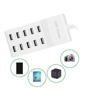 Multipresa Caricatore Rapido 50 Watt A 10 Porte Usb Dc5v T-10a08 Per Smartphone         