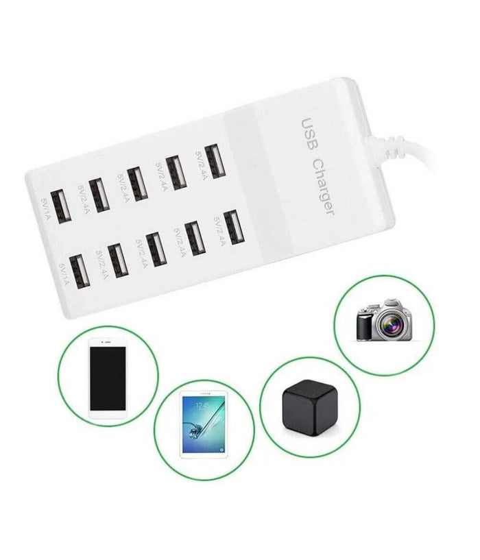 Multipresa Caricatore Rapido 50 Watt A 10 Porte Usb Dc5v T-10a08 Per Smartphone         