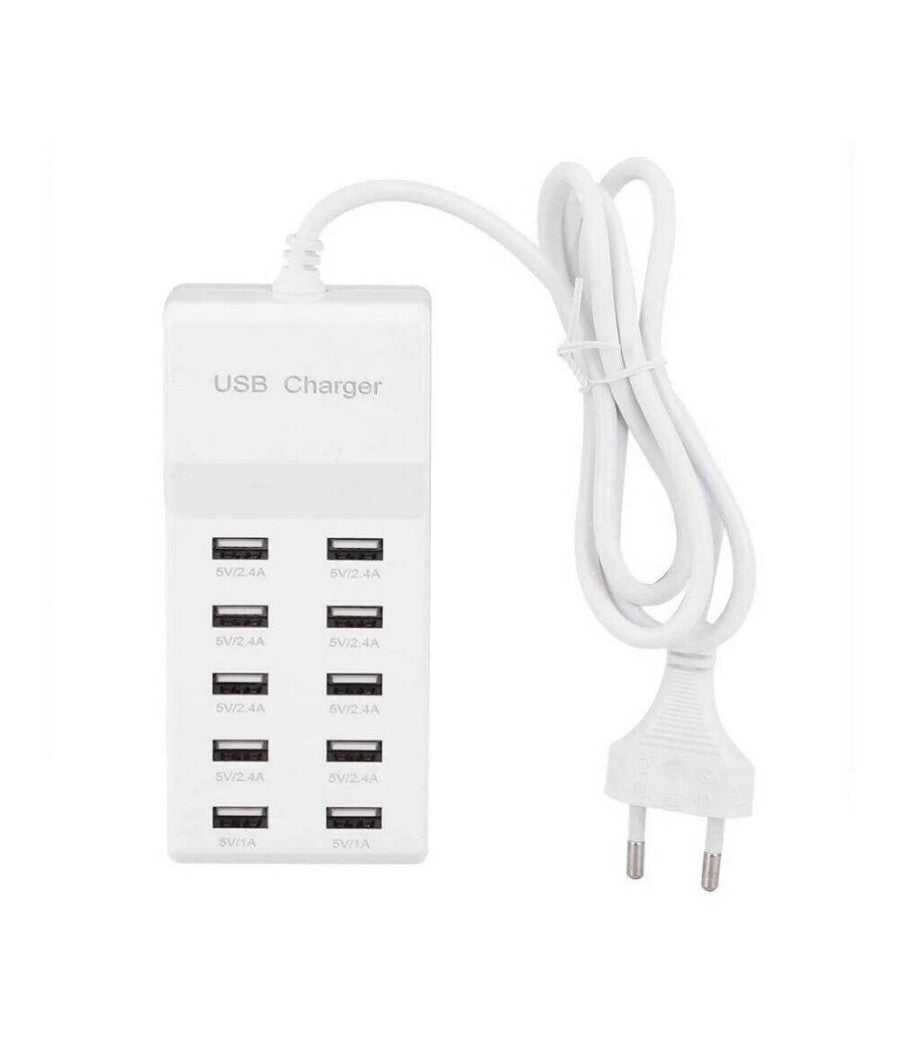 Multipresa Caricatore Rapido 50 Watt A 10 Porte Usb Dc5v T-10a08 Per Smartphone         
