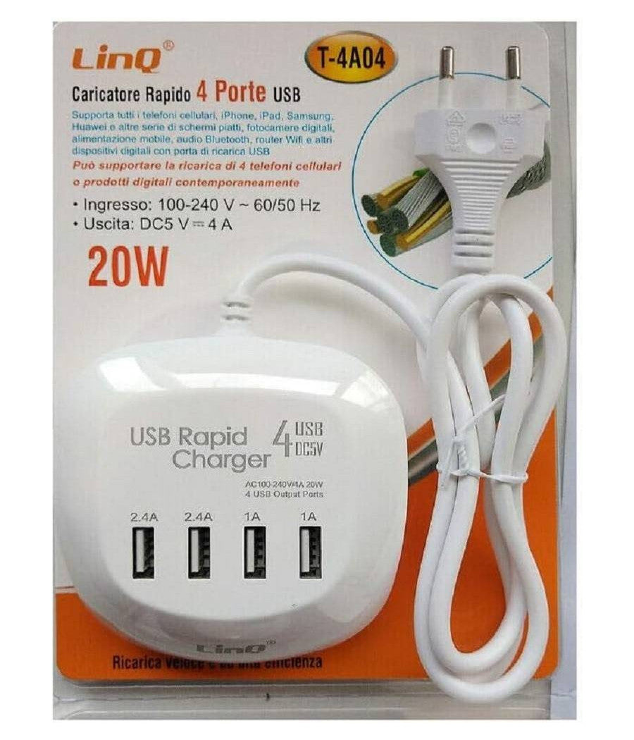 Multipresa Caricatore Ricarica Rapido 20w 4 Porte Usb T-4a04 Caricabatterie Multiporta         