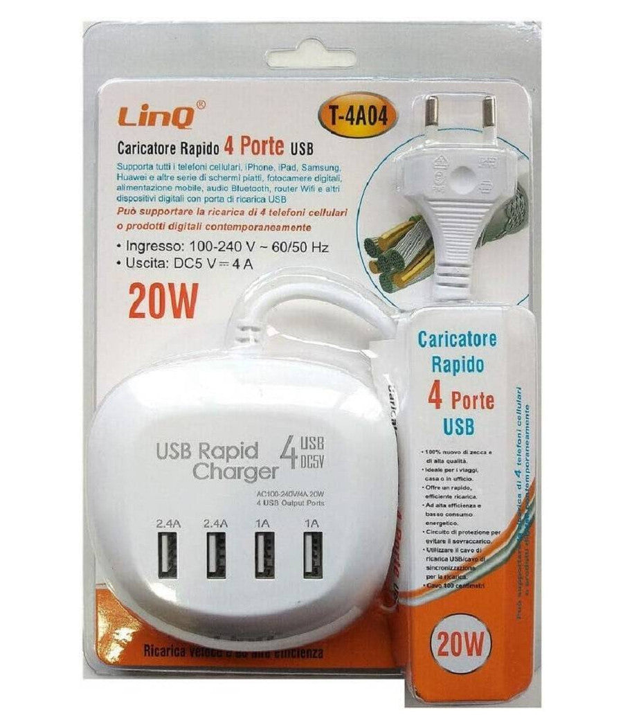 Multipresa Caricatore Ricarica Rapido 20w 4 Porte Usb T-4a04 Caricabatterie Multiporta         