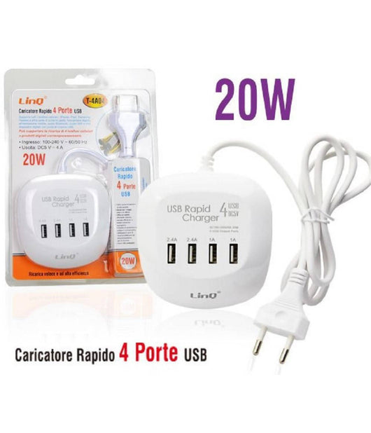 Multipresa Caricatore Ricarica Rapido 20w 4 Porte Usb T-4a04 Caricabatterie Multiporta         