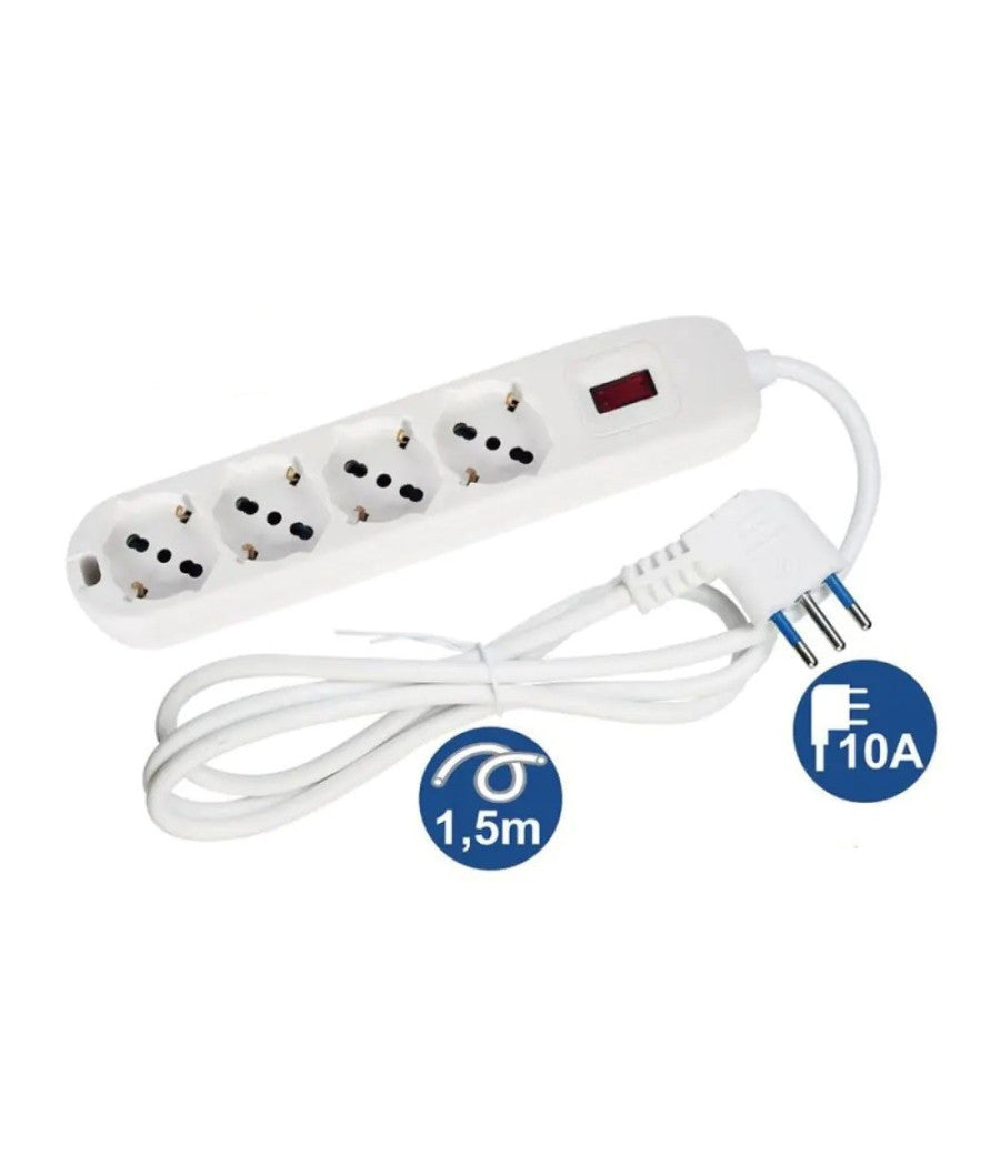 Multipresa Ciabatta 4 Uscite Universali Spina 10a Cavo 1.5 Metri Bianco 80184n         