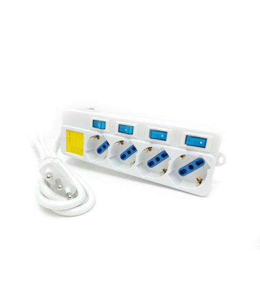 Multipresa Ciabatta Elettrica 4 Posti Con 5 Interruttori Protezione Sovraccarico         