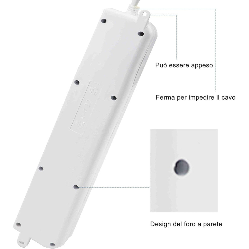 Trade Shop - Multipresa Ciabatta Elettrica A 6 Posti Con Protezione Sovraccarico 250v 2500w         