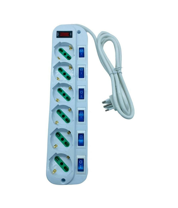 Multipresa Ciabatta Elettrica Con 6 Prese Universali Ita 10/16a Schuko Bipasso         