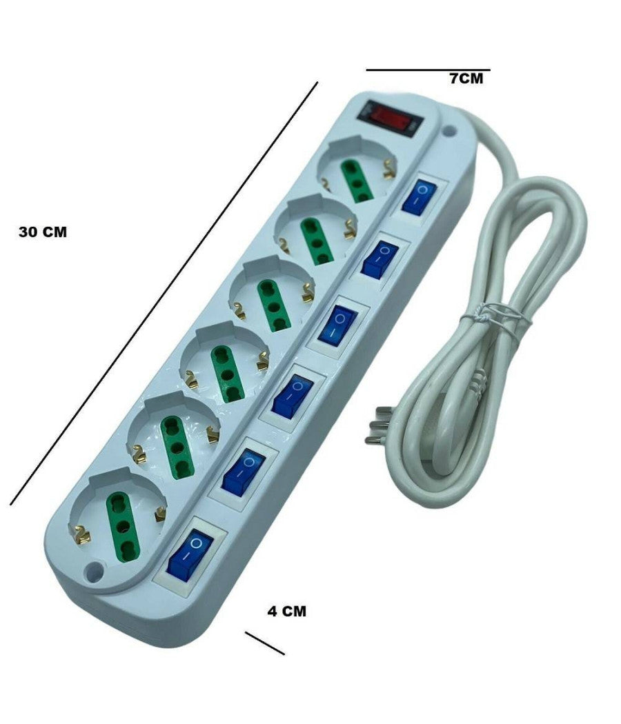 Multipresa Ciabatta Elettrica Con 6 Prese Universali Ita 10/16a Schuko Bipasso         