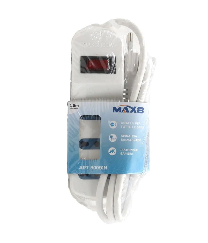 Multipresa Con 3 Uscite Universali Bipasso Spina 10a Cavo 1.5 Mt Bianco 80091n         