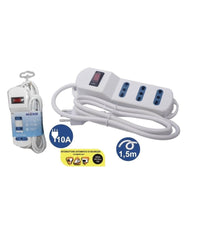 Multipresa Con 3 Uscite Universali Bipasso Spina 10a Cavo 1.5 Mt Bianco 80091n         