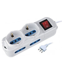 Multipresa Elettrica 6 Posti Con Interruttore E Cavo 4 Spine Italiane + 2 Shuko         