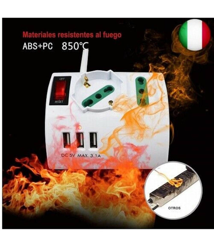 Multipresa Elettrica Da Scrivania Tavolo Con 3 Presa 3 Usb Bianco Shuko Bipasso         