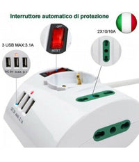 Multipresa Elettrica Da Scrivania Tavolo Con 3 Presa 3 Usb Bianco Shuko Bipasso         