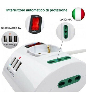 Multipresa Elettrica Da Scrivania Tavolo Con 3 Presa 3 Usb Bianco Shuko Bipasso         