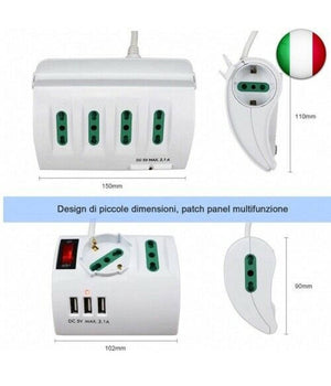 Multipresa Elettrica Da Scrivania Tavolo Con 3 Presa 3 Usb Bianco Shuko Bipasso         