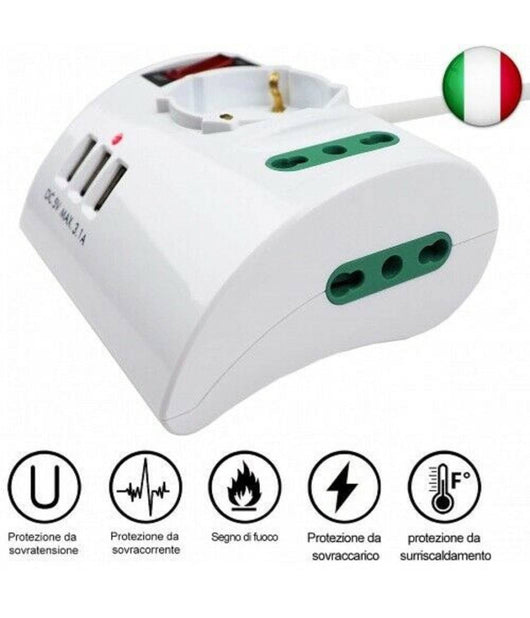 Multipresa Elettrica Da Scrivania Tavolo Con 3 Presa 3 Usb Bianco Shuko Bipasso         