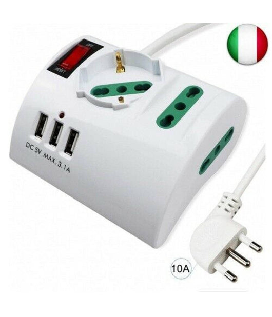 Multipresa Elettrica Da Scrivania Tavolo Con 3 Presa 3 Usb Bianco Shuko Bipasso         
