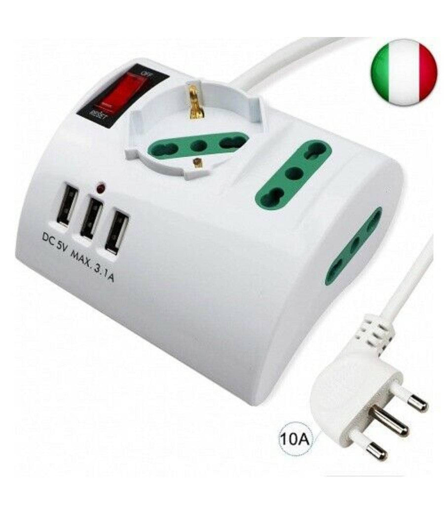Multipresa Elettrica Da Scrivania Tavolo Con 3 Presa 3 Usb Bianco Shuko Bipasso         