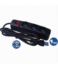 Multipresa Nera Cavo 1,5mt Spina 16a + 3 Uscite Schuko Protezione Bambini 80096n         