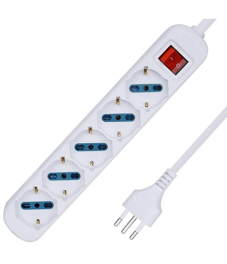Multipresa Shuko Bipasso 10 E 16 Amp 5 Posti Ciabatta Elettrica Con Interruttore         