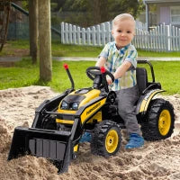 Escavatore Cavalcabile per Bambini a Batteria 6V con Doppio Motore, Velocità 1.5-2.5 km/h, Ruspa Giocattolo per Bambini di 3-5 Anni con Suoni e Luci, 132x62x65 cm, Giallo