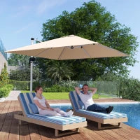 Ombrellone a Braccio Inclinabile con Base a Croce, in Poliestere, Alluminio e Metallo, 295x295x260 cm, Cachi