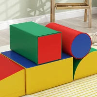 Set Costruzioni Morbide per Bimbi 1-3 Anni con 5 Blocchi Colorati, in Finta Pelle e Schiuma, Multicolore
