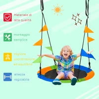 Altalena Rotonda a Nido per Bambini di +3 Anni per Giardino, Esterni, Interni, Cameretta, Multicolor Φ100x120-180Acm