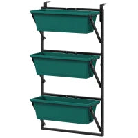Fioriera da Esterno Verticale e 3 Vasi per Piante in Plastica con Fori di Drenaggio, 56x42x100 cm, Verde