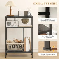 Mobile Consolle a 3 Ripiani con Struttura in Metallo e Legno, 55x30x81 cm, Nero