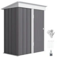 Casetta da Giardino Porta Attrezzi in Acciaio con Porta Bloccabile, 161x95x163/181cm, Grigio