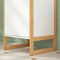 Colonna Bagno Salvaspazio in Bambù con Ripiani Aperti e 2 Armadietti con Apertura a Pressione, Bianco