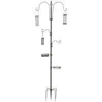 Mangiatoia per Uccelli a 4 Ganci con Vassoi e 3 Alimentatori diversi in Acciaio 54.5x54.5x208cm Nera