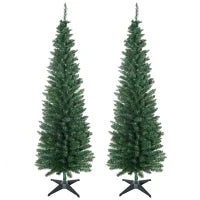 Set 2 Alberi di Natale Artificiali Slim Ø55x180 cm in Plastica e Metallo con 390 Rami, Verde