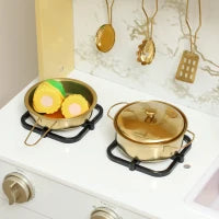 Cucina Giocattolo in Legno con Suono e Accessori, in Acciaio Inox, Oro