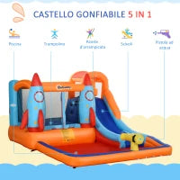 Castello Gonfiabile per Bambini Piscina con Scivolo e Trampolino, Pompa Elettrica, 350x250x185cm, Multicolore
