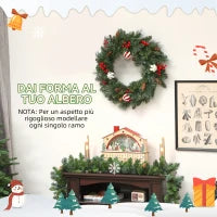 Ghirlanda Natalizia da 60 cm con 146 Rami Innevati, Pigne, Bacche e Palline, Verde