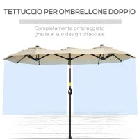 Ombrellone da Giardino Doppio Inclinabile con Apertura a Manovella, 295x152x222 cm, Cachi