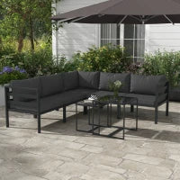 Set da Giardino 7 Pezzi in Acciaio e Poliestere con 5 Sedie con Cuscini e 2 Tavolini da Caffè, Grigio