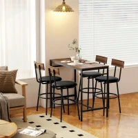 Set da Tavolo da Bar 5 Pezzi con 4 Sgabelli, Design Industriale, per Cucina, Sala da Pranzo, Legno, Acciaio, Marrone