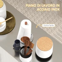 Isola per Cucina con Cassetto, Armadietto e 2 Ripiani Aperti, in MDF e Acciaio Inox, 128x45.5x91.5 cm