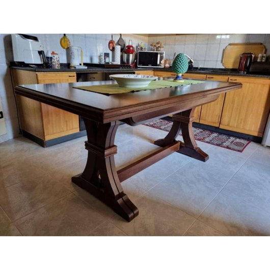 Tavolo allungabile con 4 allunghe da 45 fino 360 cm in legno massello e mdf con rifinitura in noce 180x100x75 H chiuso