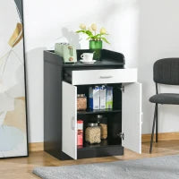 Mobiletto con Cassetto di Legno, con Ripiano Regolabile, Mobiletto da Cucina Salvaspazio, Soggiorno e Anticamera, in Legno MDF, 60x40x90cm, Bianco e Nero