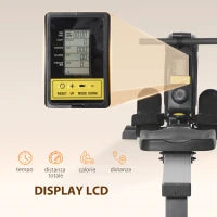 Vogatore Magnetico Pieghevole per Allenamento a Casa, Volano Regolabile su 8 Livelli e Monitor LCD, 185x58x57cm, Nero