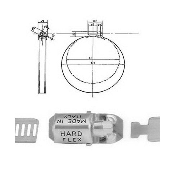 n° 1 fascetta regolabile a stringere grandi serraggi min-max 60-215 mm.