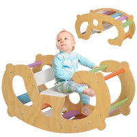 Gioco per Bambini 2 in 1 Arco Montessoriano e Sedia a Dondolo per Uso Interno, in Legno di Pino, 91x41x48 cm