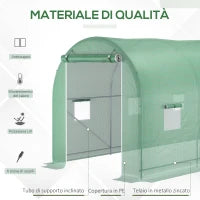Serra a Tunnel da Giardino 5x2x2 m con 8 Finestre e Porta Avvolgibile, Verde