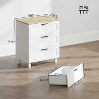 Cassettiera 3 Cassetti Moderna in Legno, 60x38x71 cm, Bianca e color Legno